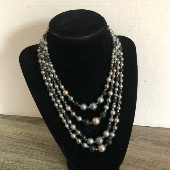 Faux Black Pearl Multi-strand Necklace - Picture 1 of 7